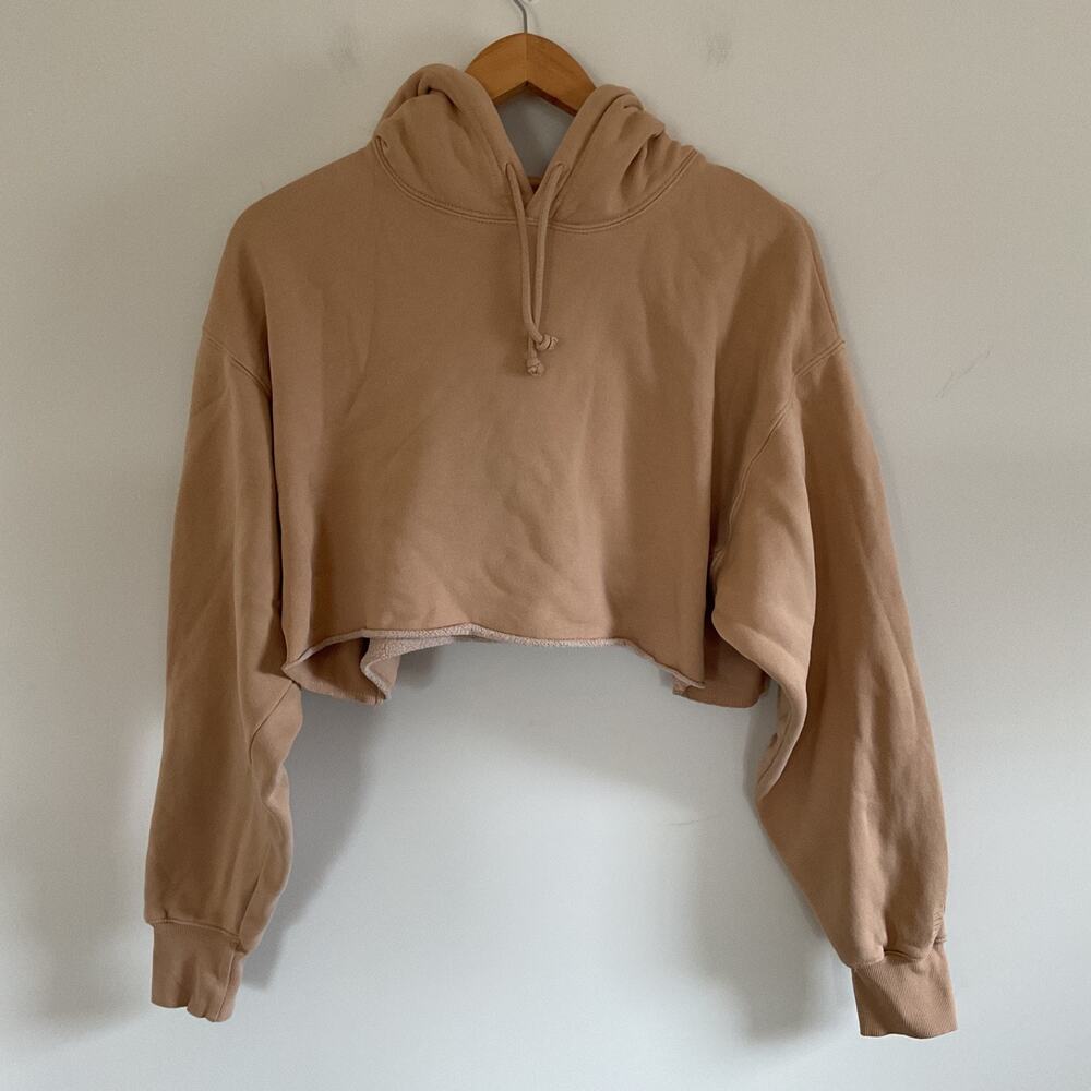 TNA ARITZIA Cropped Hoodie Sweatshirt Sz 2 M Cotton Blend Tan Gorpcore